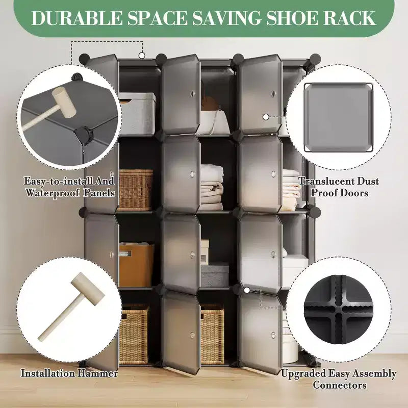 Scarpiera modulare salvaspazio 12 cubi impilabile con ante, organizer portatile a 4 livelli impilabile per scarpe, per camera da letto, soggiorno