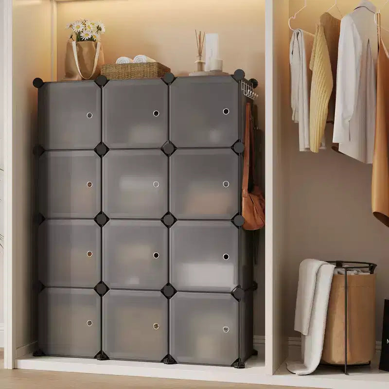 Scarpiera modulare salvaspazio 12 cubi impilabile con ante, organizer portatile a 4 livelli impilabile per scarpe, per camera da letto, soggiorno