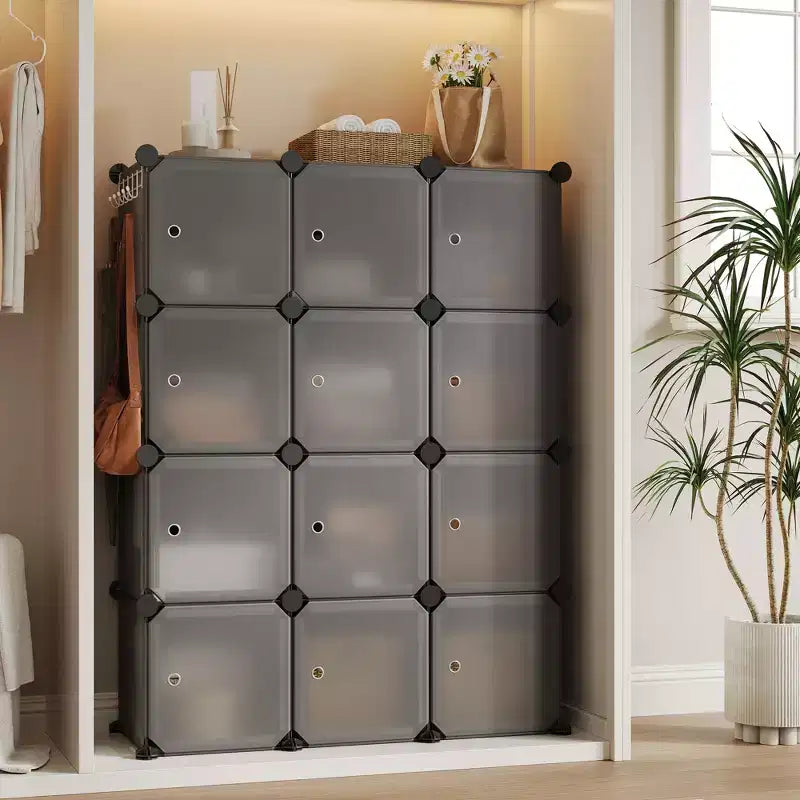 Scarpiera modulare salvaspazio 12 cubi impilabile con ante, organizer portatile a 4 livelli impilabile per scarpe, per camera da letto, soggiorno