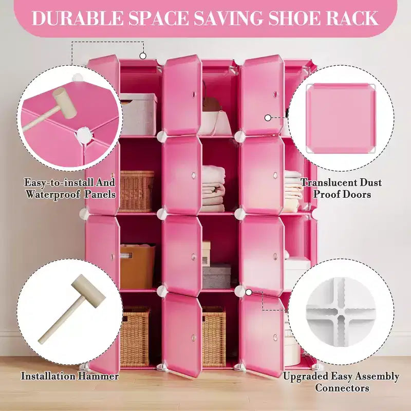 Scarpiera modulare salvaspazio 12 cubi impilabile con ante, organizer portatile a 4 livelli impilabile per scarpe, per camera da letto, soggiorno