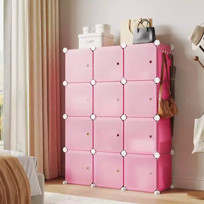 Scarpiera modulare salvaspazio 12 cubi impilabile con ante, organizer portatile a 4 livelli impilabile per scarpe, per camera da letto, soggiorno