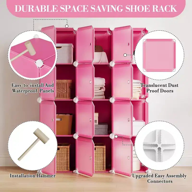 Scarpiera modulare salvaspazio 12 cubi impilabile con ante, organizer portatile a 4 livelli impilabile per scarpe, per camera da letto, soggiorno