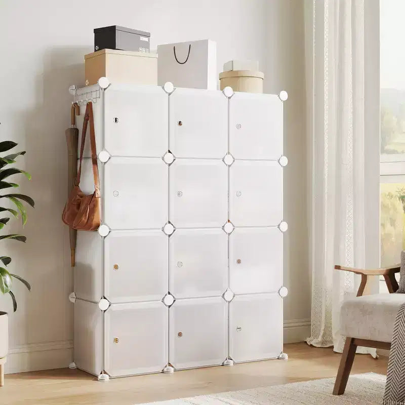 Scarpiera modulare salvaspazio 12 cubi impilabile con ante, organizer portatile a 4 livelli impilabile per scarpe, per camera da letto, soggiorno