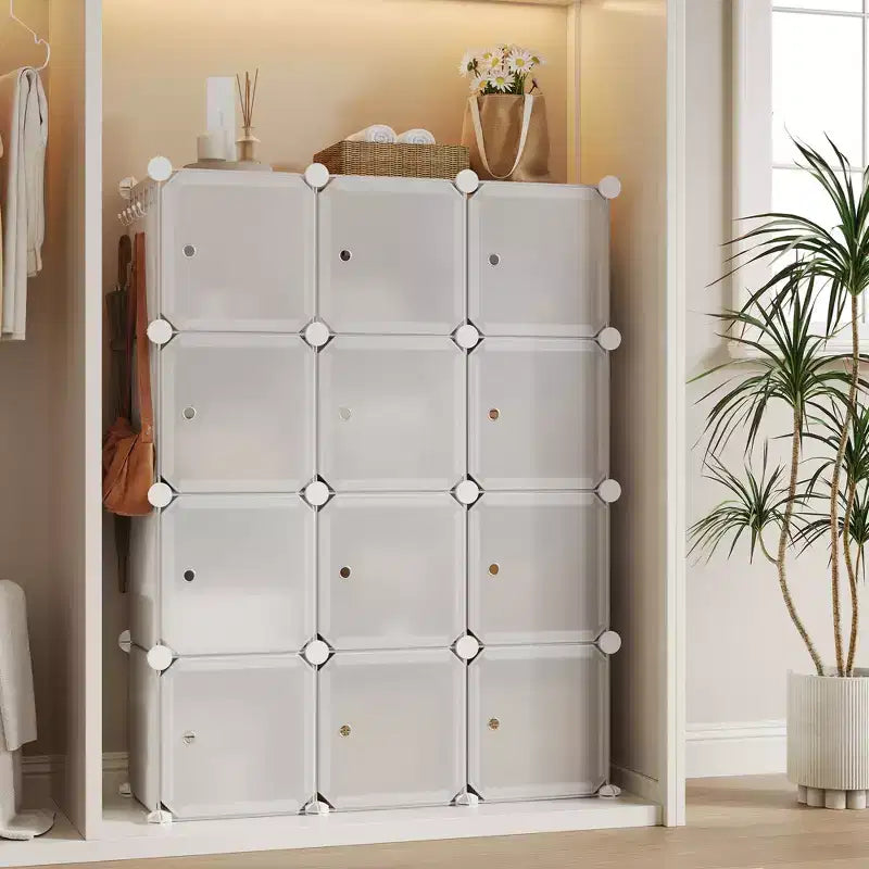 Scarpiera modulare salvaspazio 12 cubi impilabile con ante, organizer portatile a 4 livelli impilabile per scarpe, per camera da letto, soggiorno