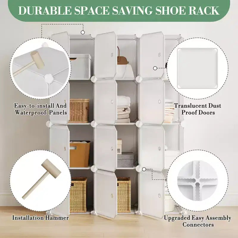 Scarpiera modulare salvaspazio 12 cubi impilabile con ante, organizer portatile a 4 livelli impilabile per scarpe, per camera da letto, soggiorno