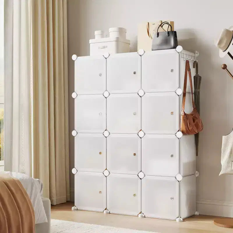 Scarpiera modulare salvaspazio 12 cubi impilabile con ante, organizer portatile a 4 livelli impilabile per scarpe, per camera da letto, soggiorno