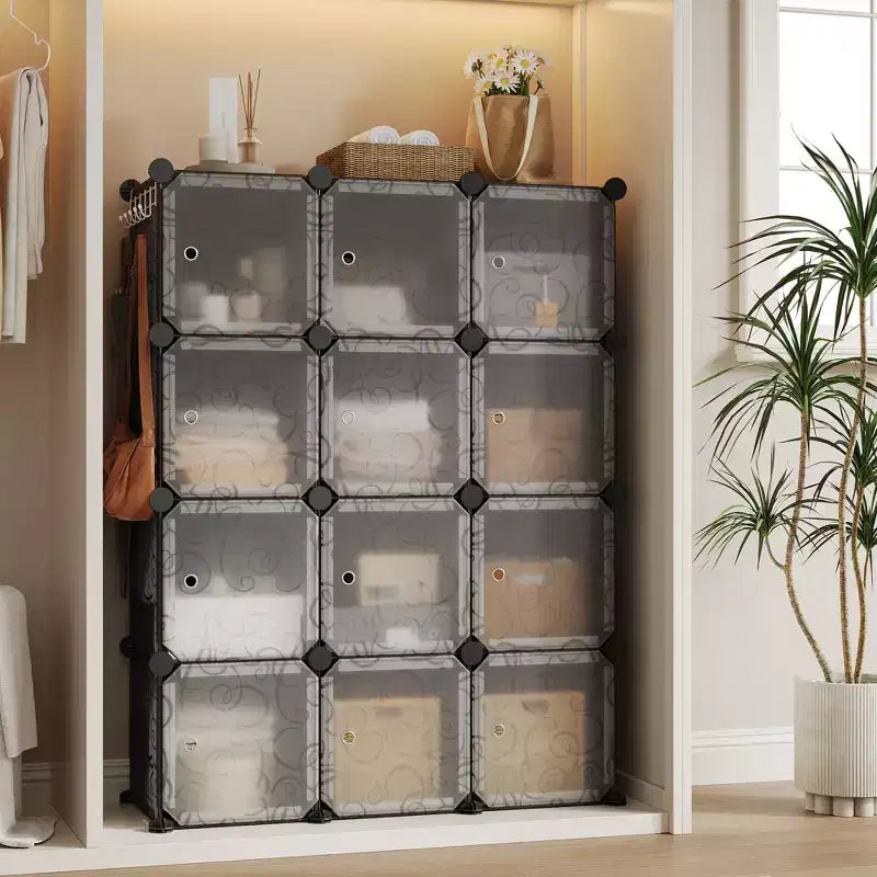 Scarpiera modulare salvaspazio 12 cubi impilabile con ante, organizer portatile a 4 livelli impilabile per scarpe, per camera da letto, soggiorno