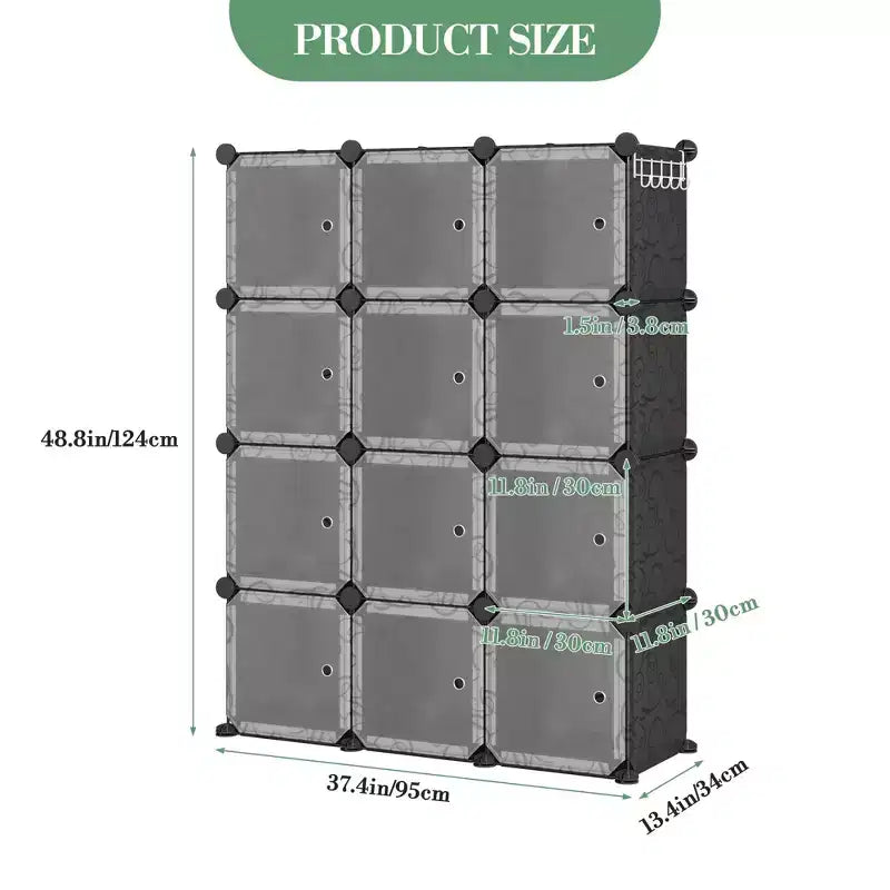Scarpiera modulare salvaspazio 12 cubi impilabile con ante, organizer portatile a 4 livelli impilabile per scarpe, per camera da letto, soggiorno