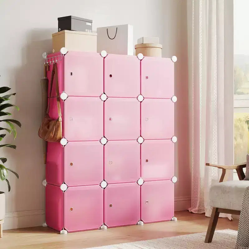 Scarpiera modulare salvaspazio 12 cubi impilabile con ante, organizer portatile a 4 livelli impilabile per scarpe, per camera da letto, soggiorno