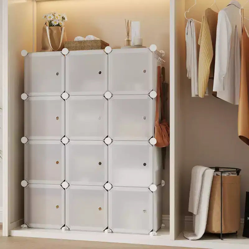 Scarpiera modulare salvaspazio 12 cubi impilabile con ante, organizer portatile a 4 livelli impilabile per scarpe, per camera da letto, soggiorno