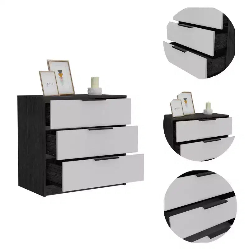 HomeRoots 28 White And Smokey Oak Manufactured Wood Three Drawer Dresser