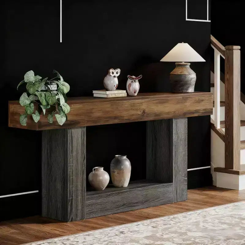 Consolle in Legno Stile Rustico con Ripiano Inferiore