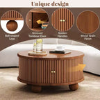 Tavolino da caffè rotondo scanalato in legno di pino con vano portaoggetti nascosto 80,7 cm L x 41,4 cm A