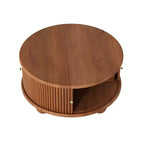 Tavolino da caffè rotondo scanalato in legno di pino con vano portaoggetti nascosto 80,7 cm L x 41,4 cm A