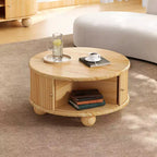 Tavolino da caffè rotondo scanalato in legno di pino con vano portaoggetti nascosto 80,7 cm L x 41,4 cm A
