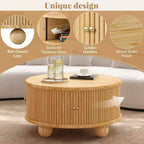 Tavolino da caffè rotondo scanalato in legno di pino con vano portaoggetti nascosto 80,7 cm L x 41,4 cm A