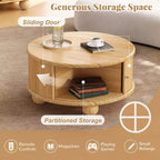 Tavolino da caffè rotondo scanalato in legno di pino con vano portaoggetti nascosto 80,7 cm L x 41,4 cm A