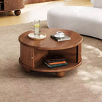 Tavolino da caffè rotondo scanalato in legno di pino con vano portaoggetti nascosto 80,7 cm L x 41,4 cm A