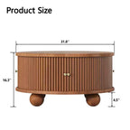 Tavolino da caffè rotondo scanalato in legno di pino con vano portaoggetti nascosto 80,7 cm L x 41,4 cm A