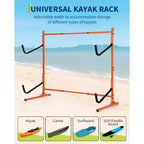 Rastrelliera autoportante in acciaio per 2 kayak con larghezza regolabile 48,4–71,8''