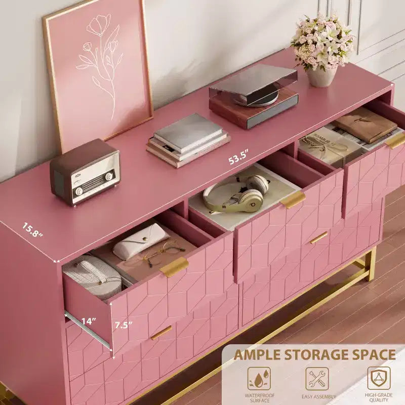Cassettiera, comò grande a 7 cassetti da 53,5 pollici con gambe in metallo, portaoggetti moderno bianco