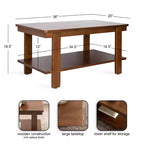 Tavolino da caffè in legno a due ripiani 91 cm L x 51 cm P x 47 cm H
