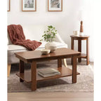 Tavolino da caffè in legno a due ripiani 91 cm L x 51 cm P x 47 cm H
