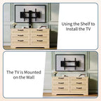 Mobile TV in legno e rattan con montaggio 6 cassetti 120 cm L x 111 cm A x 40 cm P