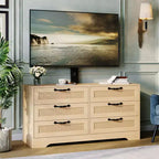 TV Stand with Mount, 47.2 Modern Entertainment Center 6-Drawer Rattan Dresser for 32-85 Inch TVs, Media Console Table with Storage for Living Room