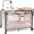 Karl Home 3 In 1 Baby Bassinets Crib Bedside Sleeper in Beige With removable hanging bag & changing table function