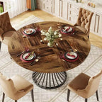 Lantine 47-Inch Farmhouse Round Dining Table for 4-6 People with Industrial Metal Base, Black and Brown, Suits Kitchen & Living Room.