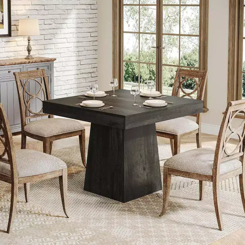 Tavolo da pranzo quadrato moderno da 31,5 pollici con base a piedistallo, tavolino da cucina per 4 persone per sala da pranzo, cucina, soggiorno, grigio