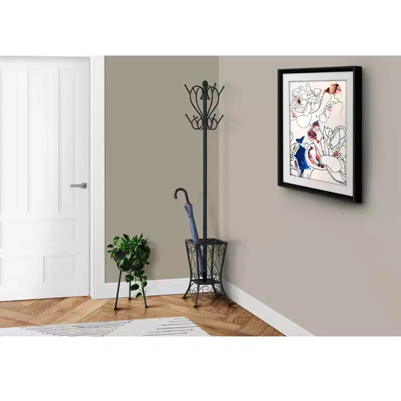 Clihome 71 Metal Coat Rack 8 Hooks 2-Tier Hall Tree with Umbrella Holder