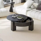 33 Modern Round Coffee Table with Flip-Top Hidden Storage, Woodgrain Finish Center Accent Table for Living Room or Small Spaces-Panipeachy