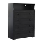4-Drawer Wooden Dresser w/ LED Lights & Charging Station, Nightstand & Chest of Drawers, Storage Organizer for Bedroom Living Room Hallway Closet