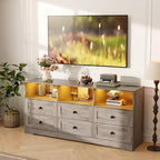 Cassettiera porta TV in legno a 6 cassetti con presa di corrente e ripiani aperti, 63''L