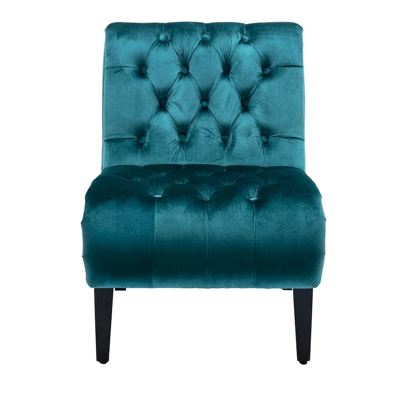 Fauteuil d'appoint sans accoudoirs en velours avec pieds en bois et assise rembourrée épaisse
