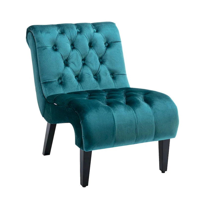 Fauteuil d'appoint sans accoudoirs en velours avec pieds en bois et assise rembourrée épaisse
