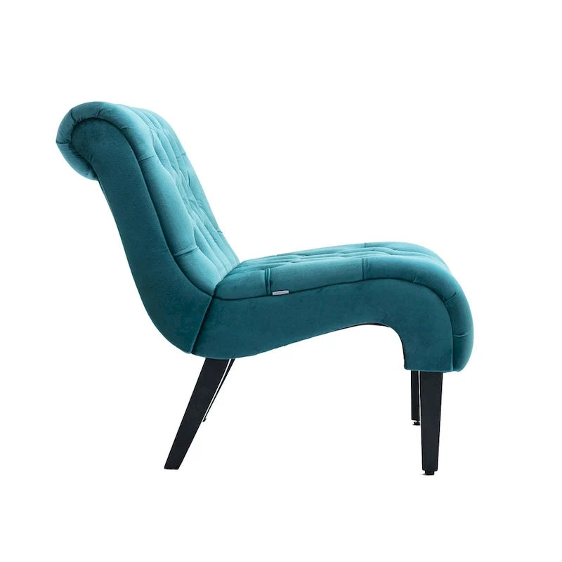 Fauteuil d'appoint sans accoudoirs en velours avec pieds en bois et assise rembourrée épaisse