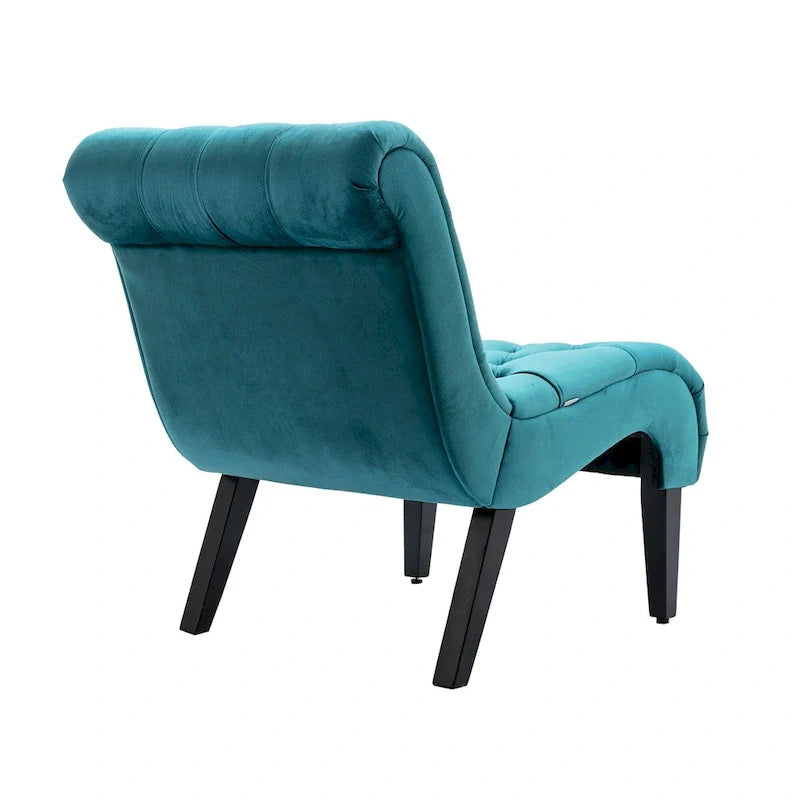 Fauteuil d'appoint sans accoudoirs en velours avec pieds en bois et assise rembourrée épaisse