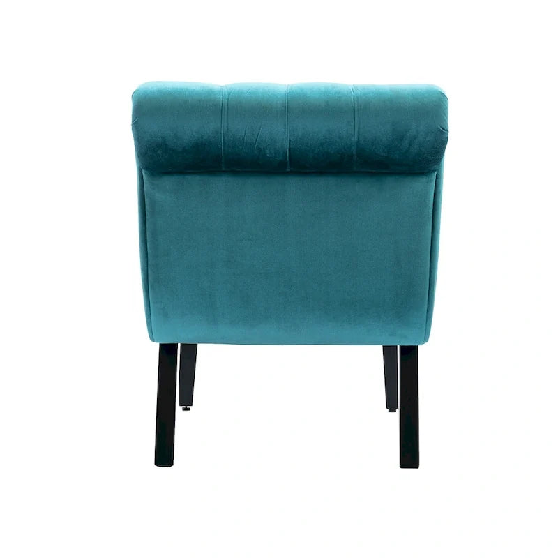 Fauteuil d'appoint sans accoudoirs en velours avec pieds en bois et assise rembourrée épaisse