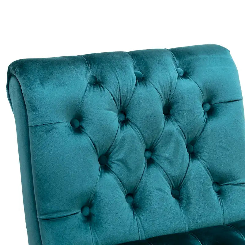 Fauteuil d'appoint sans accoudoirs en velours avec pieds en bois et assise rembourrée épaisse