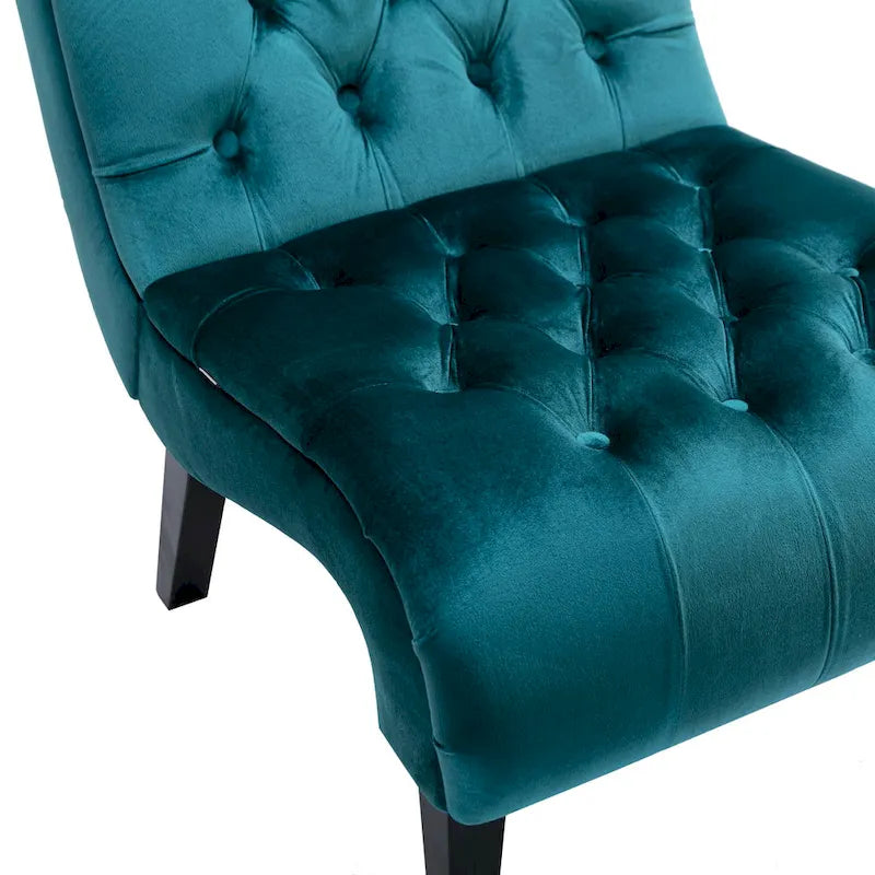 Fauteuil d'appoint sans accoudoirs en velours avec pieds en bois et assise rembourrée épaisse