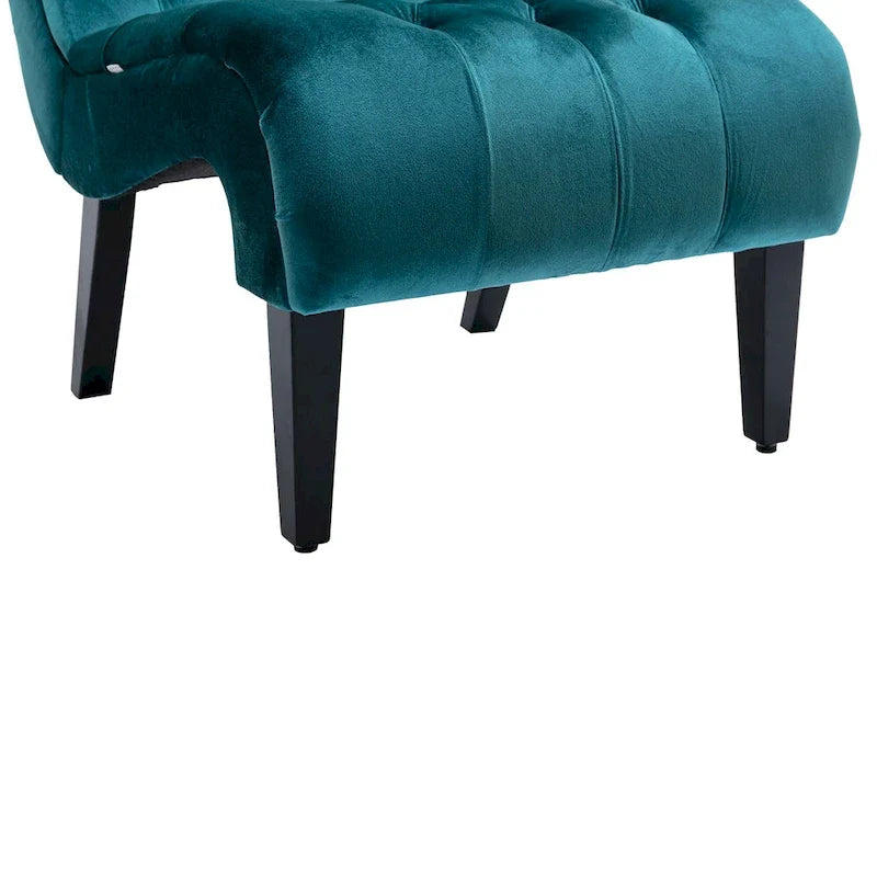 Fauteuil d'appoint sans accoudoirs en velours avec pieds en bois et assise rembourrée épaisse
