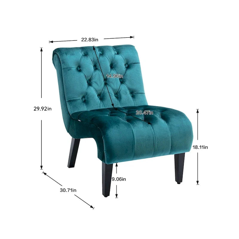 Fauteuil d'appoint sans accoudoirs en velours avec pieds en bois et assise rembourrée épaisse