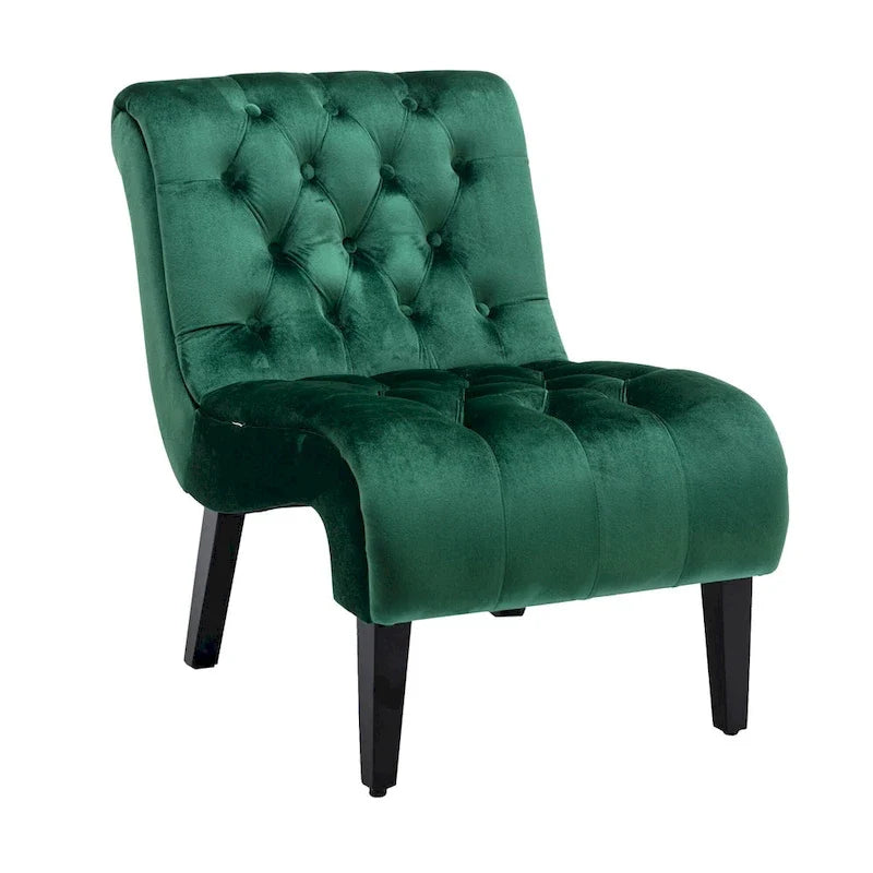 Fauteuil d'appoint sans accoudoirs en velours avec pieds en bois et assise rembourrée épaisse