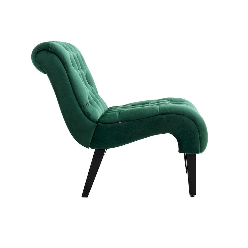 Fauteuil d'appoint sans accoudoirs en velours avec pieds en bois et assise rembourrée épaisse