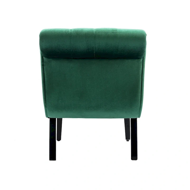 Fauteuil d'appoint sans accoudoirs en velours avec pieds en bois et assise rembourrée épaisse