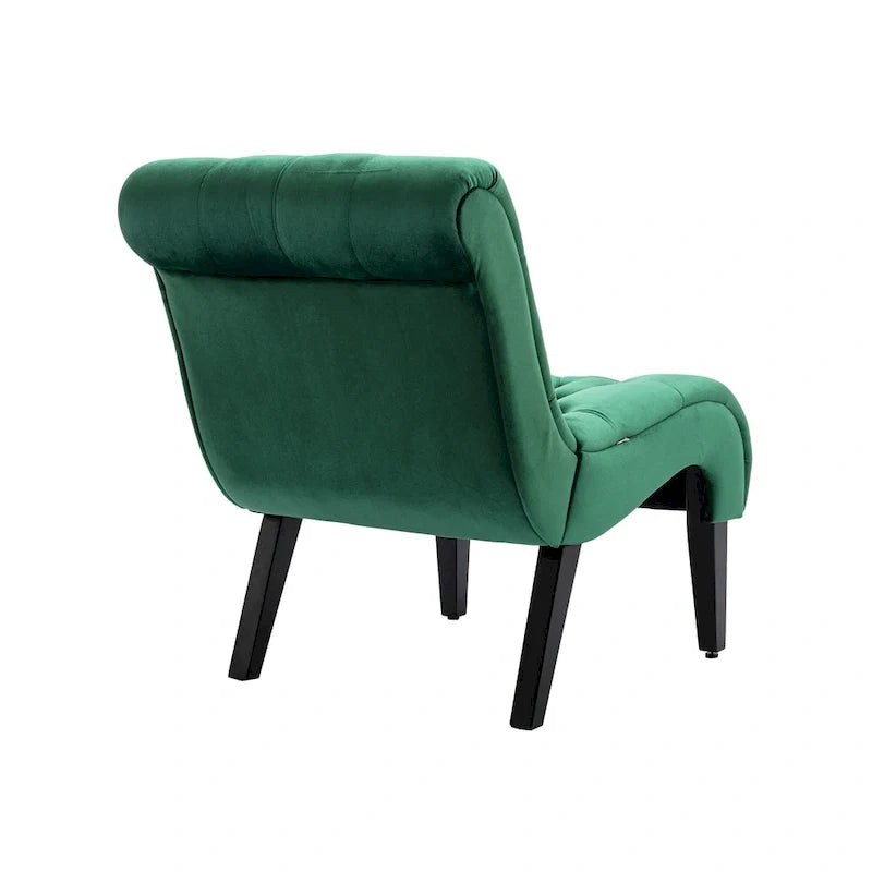 Fauteuil d'appoint sans accoudoirs en velours avec pieds en bois et assise rembourrée épaisse