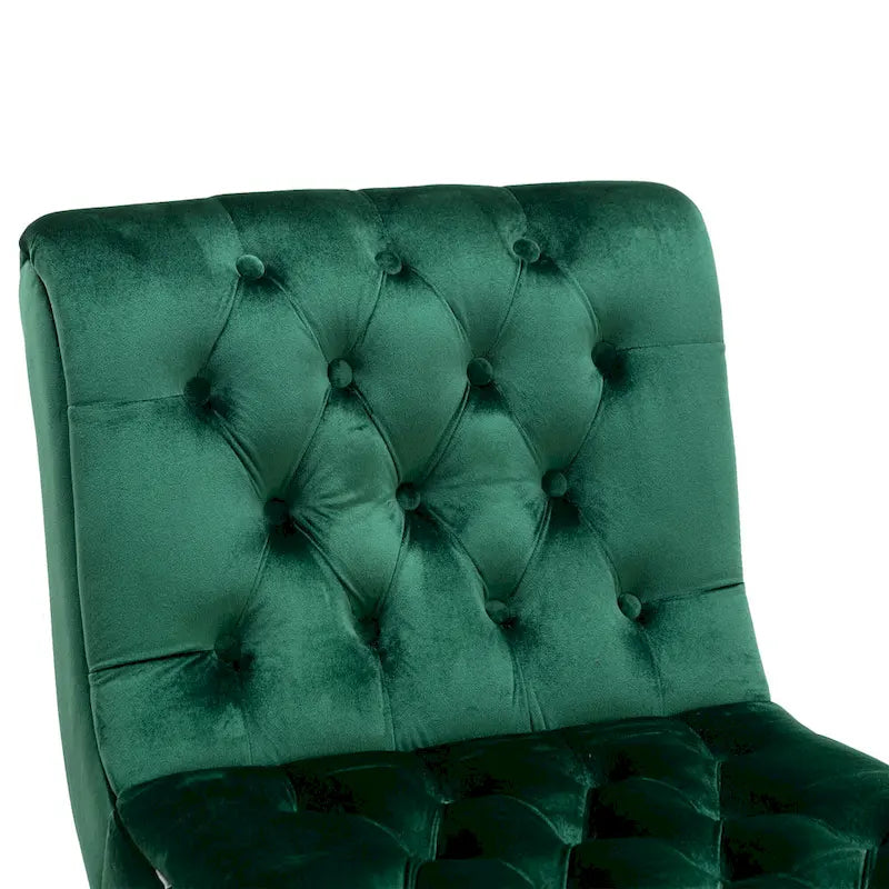 Fauteuil d'appoint sans accoudoirs en velours avec pieds en bois et assise rembourrée épaisse